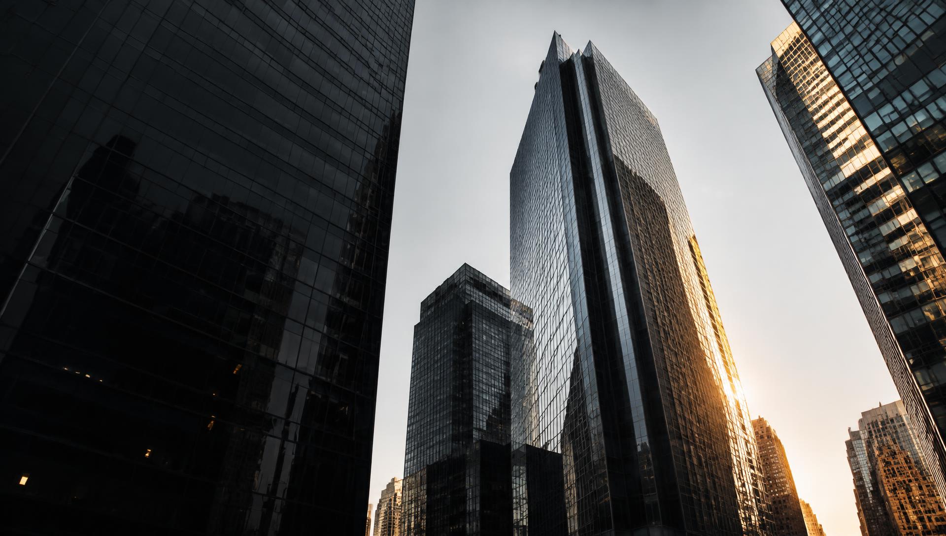 Modern glass towers in warm evening light